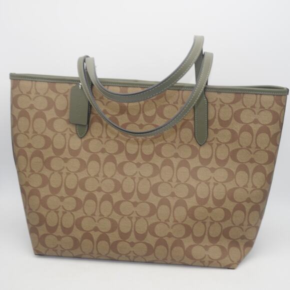 NEW Coach 5696 City Tote In Signature Canvas Leather Khaki/Surplus Bag Purse - Picture 7 of 13
